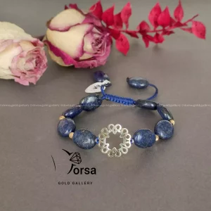 دستبند سنگ لاجورد با گل و گوی طلا آلبرنادو