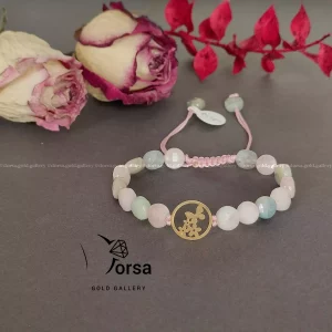 دستبند پروانه و گل با سنگ مورگانیت