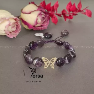 دستبند پروانه و سنگ آمیتیست سکه ای